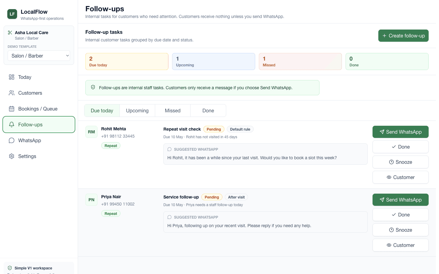 Follow-ups screenshot from LocalFlow product